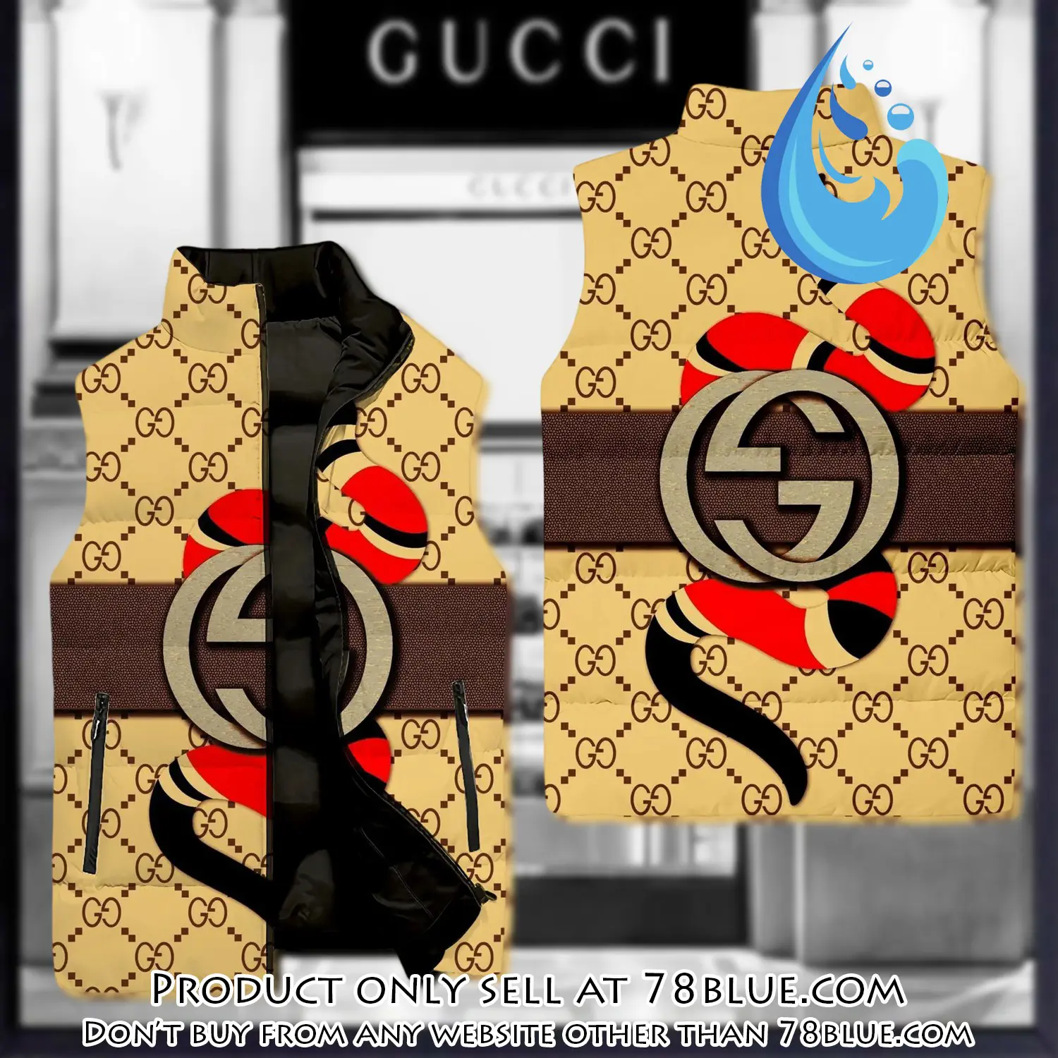 Gucci yellow snake luxury brand 3d sleeveless down jacket 78b1731250